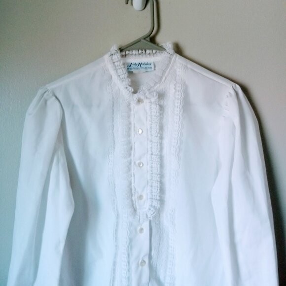 Vintage RARE Lady Holiday Silk Shirt with Ruffles - Picture 3 of 7